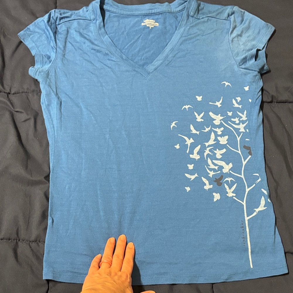 Icebreaker Women's Blue V neck with Yellow Logo Print